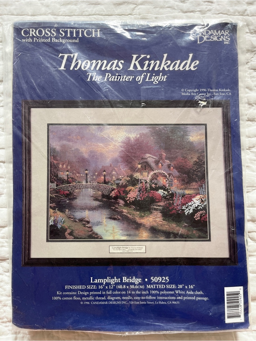 NEW Thomas Kinkade Cross Stitch Kit Lamplight Bridge #50925 River Cottage Lamp